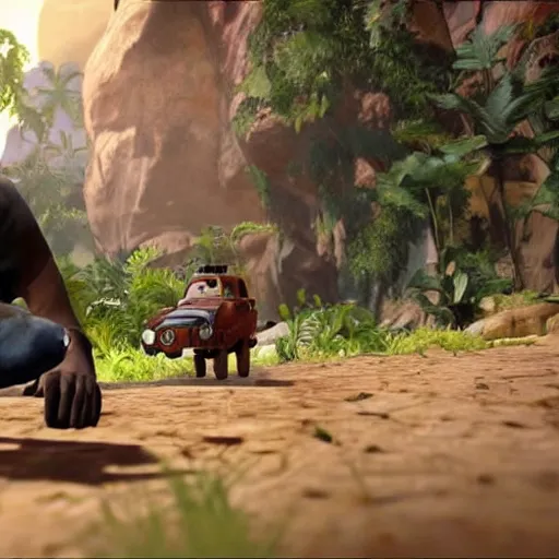 Prompt: a still of from the movie a bug's life crossover with the game uncharted 2 : among thieves