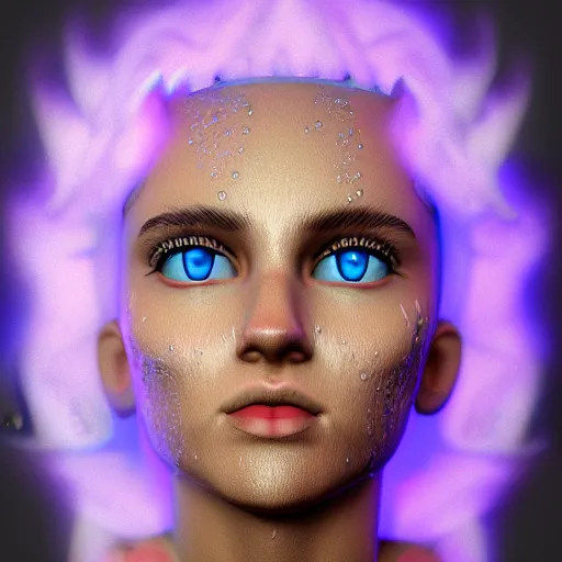 Image similar to angel spirit guide, cartoon portrait made out of rain, realistic, highly detailed, neon, rendered in octane, unreal engine, beautiful, trending on artstation,