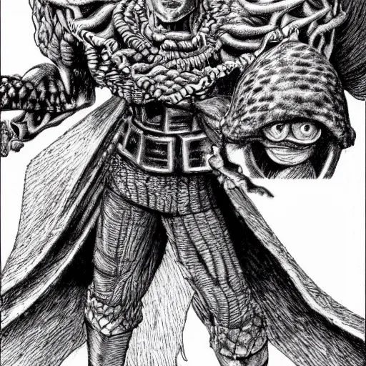 Prompt: A hyper-detailed portrait of a new villain in berserk by kentaro miura