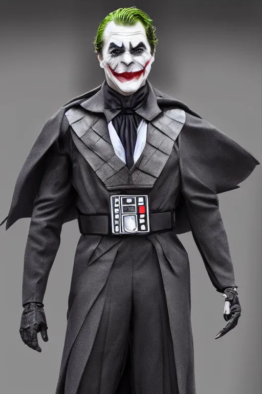 Prompt: Joker wearing vader's armor suit, real cosplay, full character, highly detailed, highly realistic