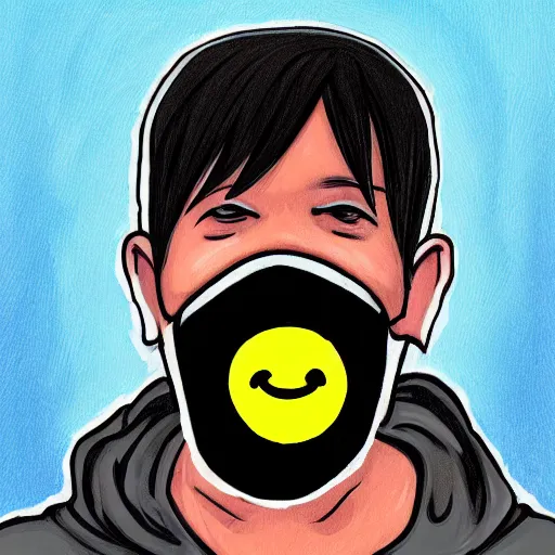 Prompt: real portrait of mcs, wear hoodie and with smiley mask