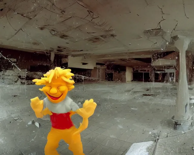 Image similar to camera footage of a extremely aggressive Vomiting Ronald McDonald with a knife and glowing white eyes, False Human Features, in an abandoned shopping mall, Psychic Mind flayer, Terrifying, Insane Ronald McDonald :7 , high exposure, dark, monochrome, camera, grainy, CCTV, security camera footage, timestamp, zoomed in, Feral, fish-eye lens, Fast, Radiation Mutated, Nightmare Fuel, Ancient Evil, No Escape, Motion Blur, horrifying, lunging at camera :4 bloody dead body, blood on floors, windows and walls :5