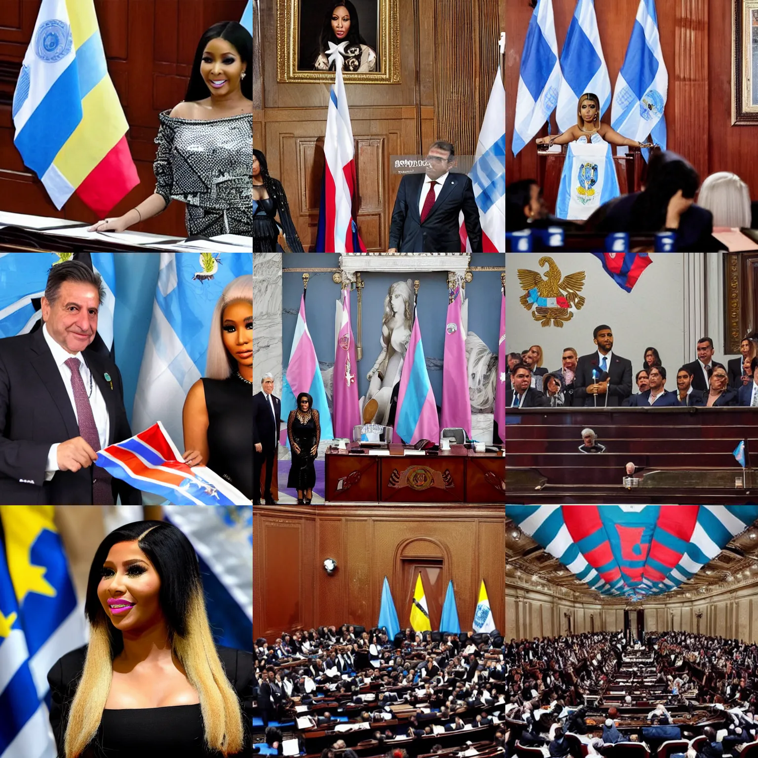 Prompt: Nicki Minaj president of Argentina, in the Argentine Congress, flags of Argentina behind, detailed picture