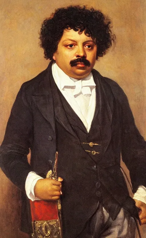 Image similar to Portrait of Alexandre Dumas, oil on canvas, highly detailed, by Delacroix, 8k