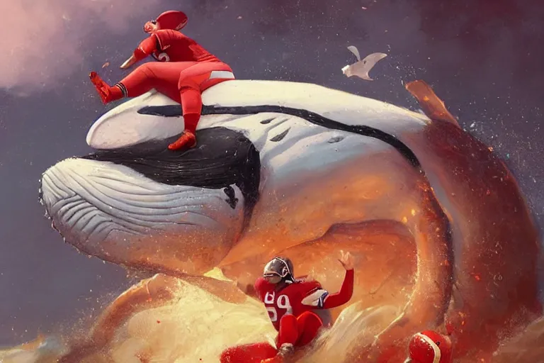 Image similar to a whale who loves patrick mahomes and the nfl by greg rutkowski, rossdraws, gil elvgren, enoch bolles, anime, very coherent