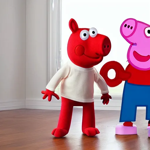 Prompt: peppa pig in a boxing with elmo