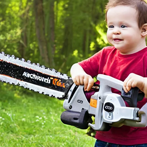 Image similar to Advertising photo of Baby's First Chainsaw.