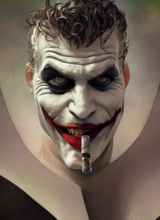Prompt: a still of a Jewish man as the Joker in Joker 2020, realistic, Jew, Gotham city, sigma male, accurately portrayed, portrait art by alphonse mucha and greg rutkowski, highly detailed, digital painting, concept art, illustration, dim lighting with twilight rays of sunlight, trending on artstation, very detailed, smooth, sharp focus, octane render, close up