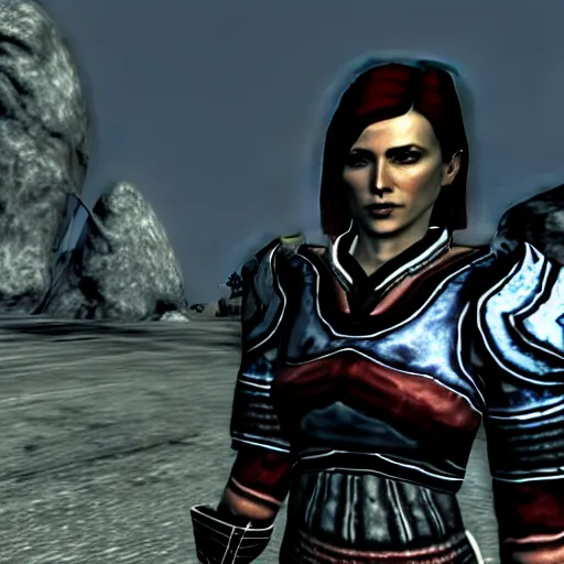 Prompt: video game screenshot of commander shepard in skyrim