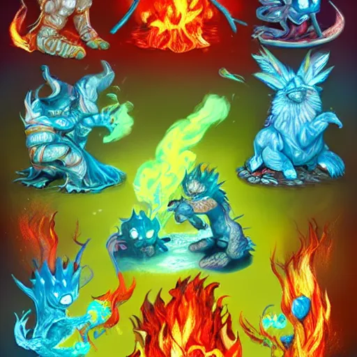 Image similar to water vs fire elemental beings, d & d style, trending on artstation, colorful, intricate,