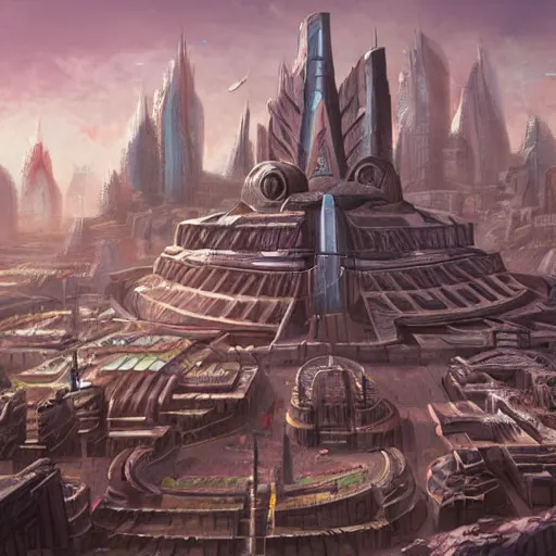 Prompt: A futuristic aztec city, ancient technology, very detailed, concept art, trending on art station