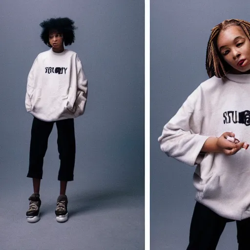 Image similar to realistic photoshooting for a new stussy!!! lookbook, color film photography, photo of a woman, photo in style of tyler mitchell, 3 5 mm