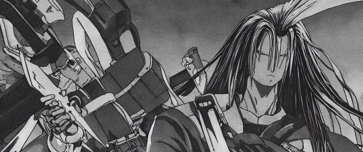 Prompt: “still frame of Sephiroth in Akira anime (1988) by Katsuhiro Otomo”