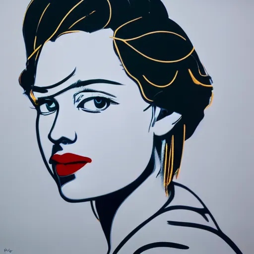 Image similar to female portrait in oil by james jean, by andy warhol, by roy lichtenstein