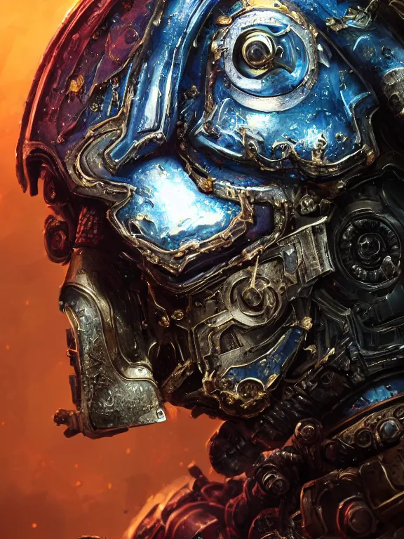 Image similar to portrait art of 8k ultra realistic undead space marine , ornate intricate smashed galaxy helmet , detailed intricate ornate armour,blade runner, cybernetic, full of colour, cinematic lighting, battered, trending on artstation, 4k, hyperrealistic, focused, extreme details,unreal engine 5, cinematic, masterpiece, art by ayami kojima, giger