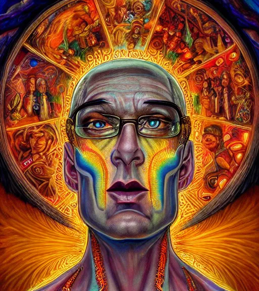 Image similar to symmetry, hank hill as the saint of propane, visionary art, art by mike judge, art by josephine wall, art by amanda sage, dramatic lighting, trending on artstation