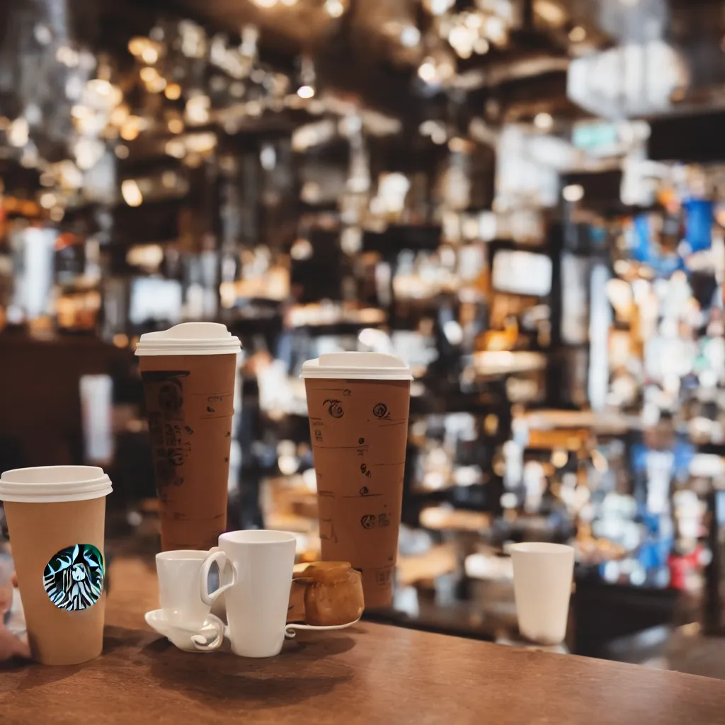 Prompt: Sonic having a cup of tea at starbucks. Beautiful composition, hyperrealistic, 50 mm f 1.2, medium shot, indoor smooth light