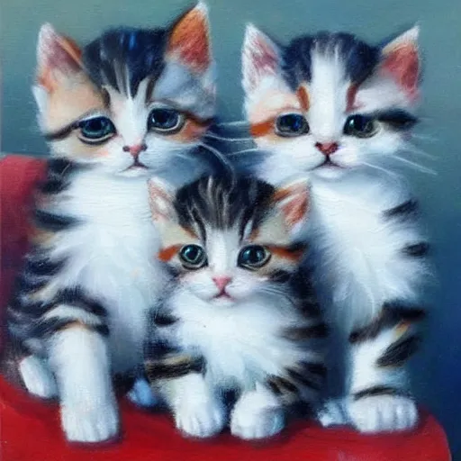 Image similar to cute kittens, oil on canvas, masterpiece!!!!!!!!!!!!!!!!