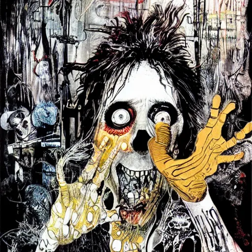 Image similar to graphic illustration, creative design, alice cooper, biopunk, by ralph steadman, francis bacon, hunter s thompson