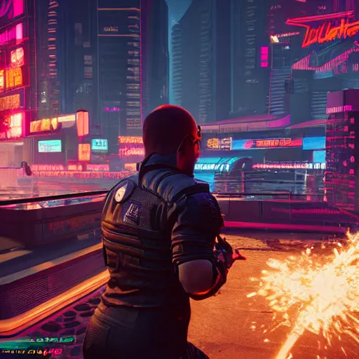 Prompt: Cyberpunk 2077 with two more years of development time, in-game screenshot