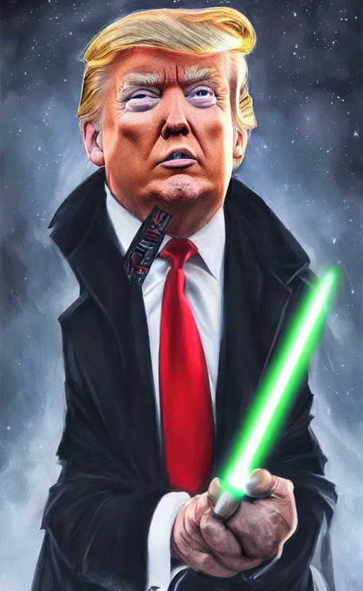Prompt: « a beautiful donald trump as a sith lord portrait, very realistic, trending on artstation »