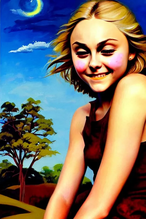 Image similar to Annasophia Robb cute surprised, eyes closed, bliss, highly detailed, painted by John Singer Sargant, Greg Rutkowki, Frank Frazetta