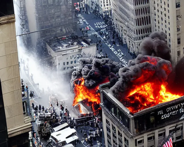 Image similar to wall street explosion, breaking news, photograph