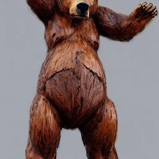 Image similar to wooden sculpture detailed and full body of a bear, hyper realistic, greg rutkowski, trending at artstation