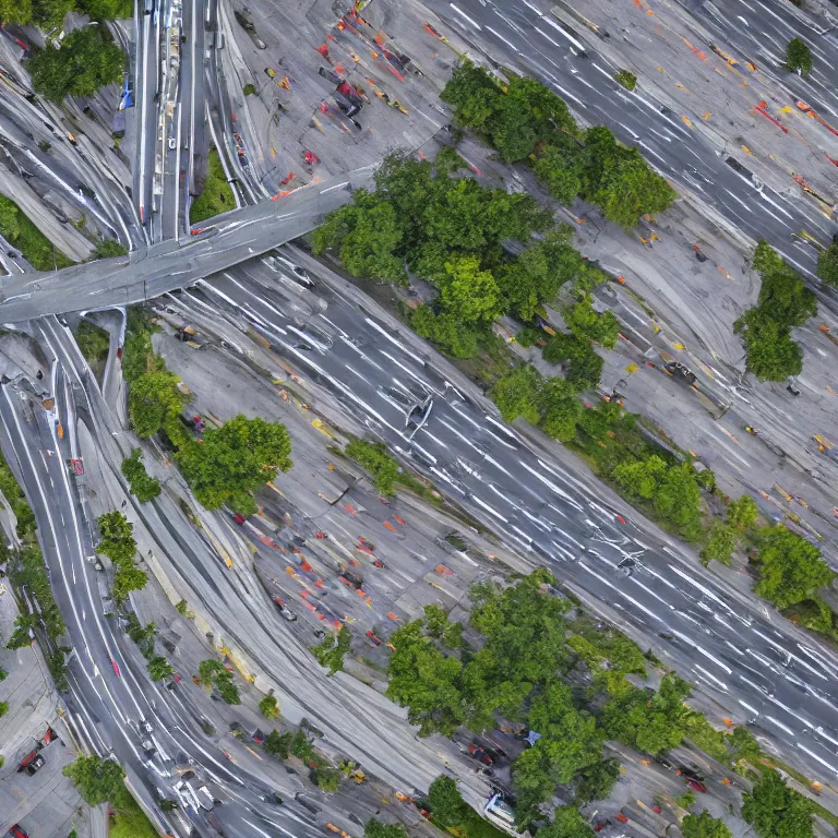 Prompt: aerial view of road intersection in the city