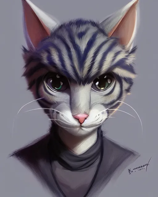 Image similar to character concept art of a young male anthropomorphic furry cat | | cute - fine - face, pretty face, key visual, realistic shaded perfect face, fine details by stanley artgerm lau, wlop, rossdraws, james jean, andrei riabovitchev, marc simonetti, and sakimichan, trending on artstation