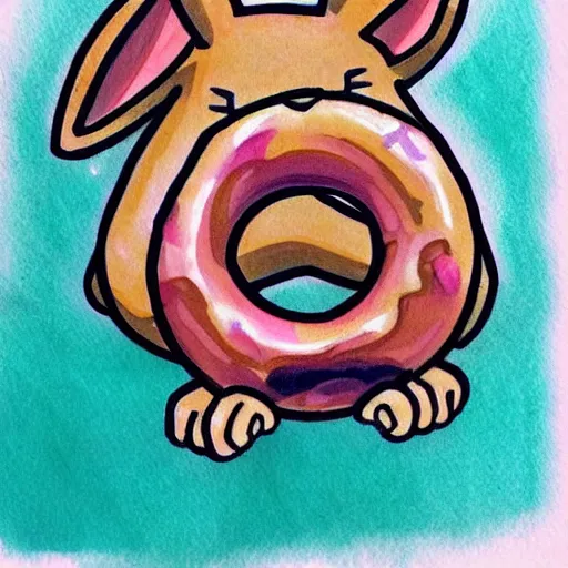 Image similar to a tattoo sketch of a rabbit eating a donut