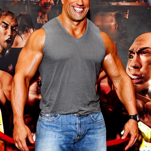 Image similar to Dwayne the rock Johnson with a really big forehead with abbs