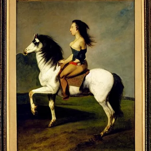 Prompt: a rearing wild stallion, by george-stubbs eugene-delacroix