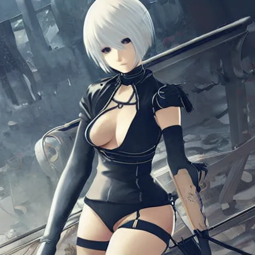 Prompt: nier automata, official character art, wlop