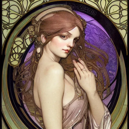 Image similar to romantic painted portrait of cortana by james jean, mucha