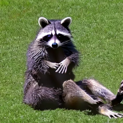 Prompt: raccoon beats captain Jack sparrow in jiu jitsu