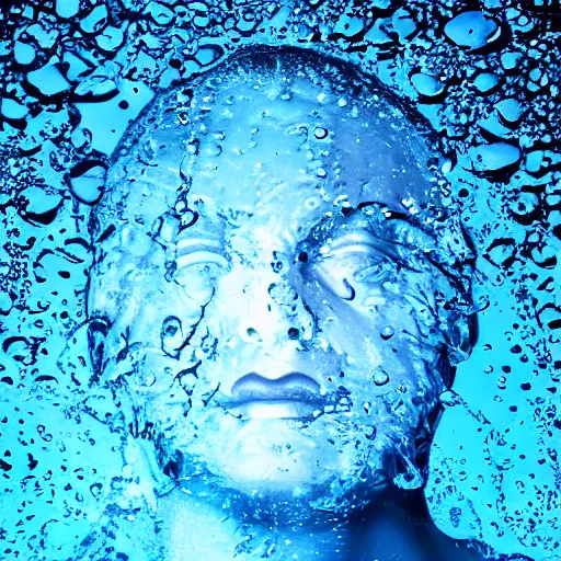 Image similar to small logo icon of a human head made of water, water manipulation, hyper realistic, ray tracing, realistic water splashes, sharp focus, 8 k resolution