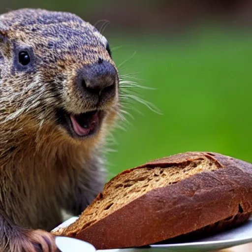 Image similar to a groundhog eating bread