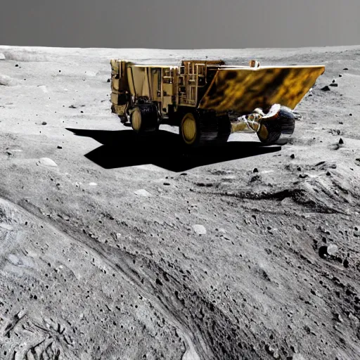 Prompt: a mining dump truck on the moon