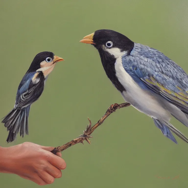 Image similar to a beautiful painting of a bird in hand is worth two in the bush, highly detailed, 8 k resolution