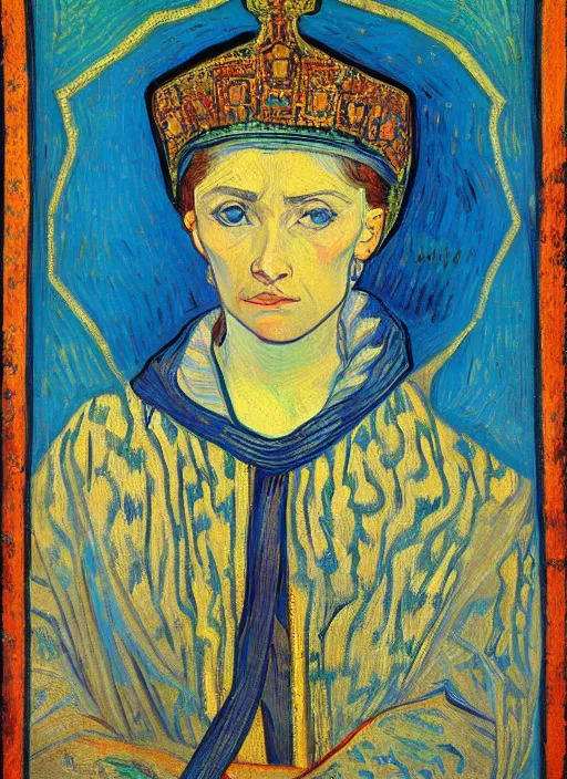 Image similar to !! portrait of a byzantine empress!! by van gogh, detailed face expressionist oil painting masterpiece, 8 k resolution, smooth, sharp focus, pastel color palette, trending on artstation