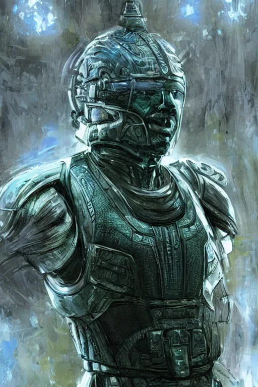 Image similar to movie still of Christopher Judge playing Teal\'c in an episode of Stargate SG-1, a ruggedly handsome hero, intricate, elegant, highly detailed, centered, digital painting, artstation, concept art, smooth, sharp focus, illustration, art by artgerm and donato giancola and Joseph Christian Leyendecker, Ross Tran, WLOP