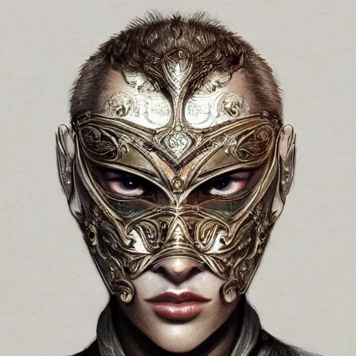 Image similar to Very very very very highly detailed epic photo of face with venetian mask, intricate, dystopian, sci-fi, extremely detailed, digital painting, artstation, concept art, smooth, sharp focus, illustration, intimidating lighting, incredible art by Anton Pieck