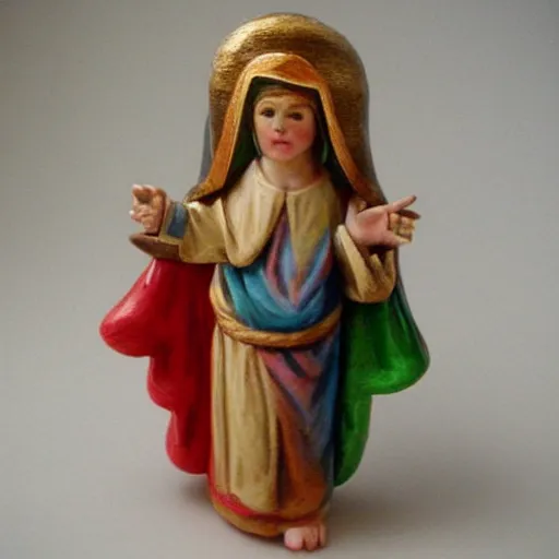 Prompt: holy roman chalkware baby Jesus antique painted sacred Catholic pearlescent coloring