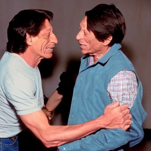 Prompt: jim varney backhanding a youth who talked back to him