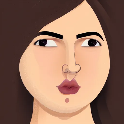 Image similar to chubby 30 year old brunette woman with straight hair in a short bob, round face, romanian heritage, brown eyes, olive skin, bulbous nose, big chin, wide face, no bangs, digital art, painterly, cartoon, cute, 8k, illustration, trending on artstation, medium shot, head and shoulders