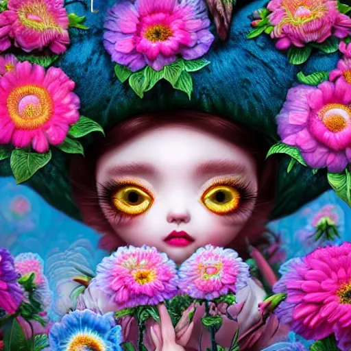 Prompt: flowers, bright colors highly detailed, ultra realistic digital painting, rococo, japonisme, artstation, concept art, pop, smooth, sharp focus, illustration, art by mark ryden 3 d 8 k ultra detailed