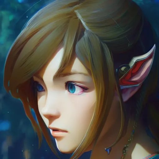 Prompt: portrait of botw zelda, art by ilya kuvshinov wlop artgerm makoto shinkai, intricate, highly detailed, digital painting, art station, concept art, smooth, sharp focus, illustration, advanced digital anime art, atmospheric lighting, detailed face