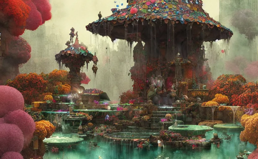 Image similar to magical fountain, fantasy. intricate, amazing composition, colorful watercolor, by ruan jia, by maxfield parrish, by marc simonetti, by hikari shimoda, by robert hubert, by zhang kechun, illustration, gloomy