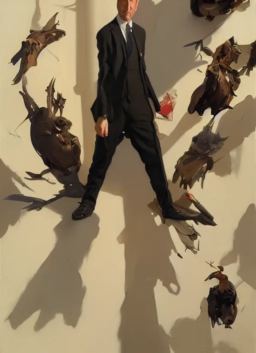 Image similar to portrait of saul goodman, painting by sargent and leyendecker, asymmetrical, intricate, elegant, matte painting, illustration,, by rhads, by greg rutkowski, by greg tocchini, by james gilleard, by joe fenton